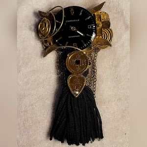 Unique Steampunk Watch Design Gold Tone Brooch